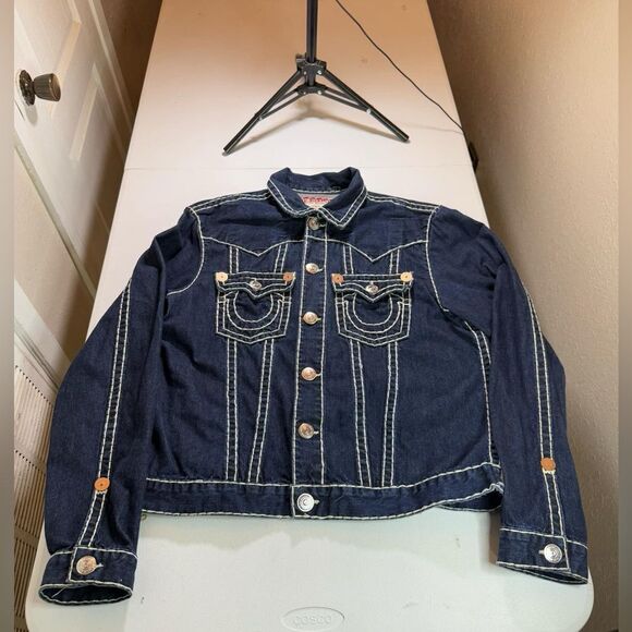 Y2K True Religion Thick Stitch Blue Denim Jacket 🧥Sz XXL - Picture 1 of 9